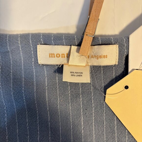 Monteau Blue Pinstripe Button-Down Linen Blend Dress Spaghetti Straps Medium - Picture 7 of 9
